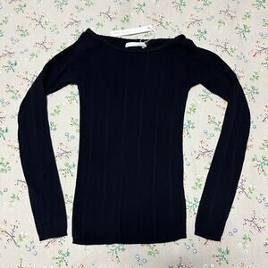 One Grey Day Boatneck Rib Sweater Cotton Cashmere Braided Black Small Minimalist